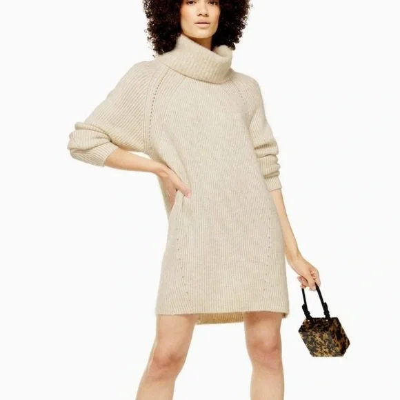 topshop ribbed sweater dress Topshop Turtle Neck Ribbed Sweater Dress in Oak